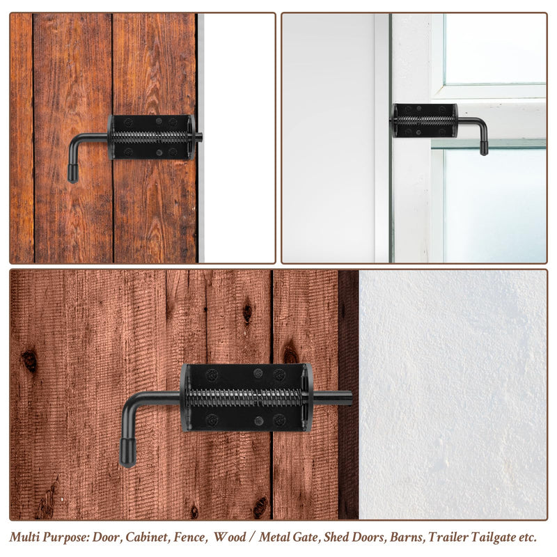 Spring Loaded Gate Latch Pin Barrel Bolt 6in Durable Solid Steel for Shed Doors Wood Metal Gate Black - 2pcs Black Oxide 2pcs