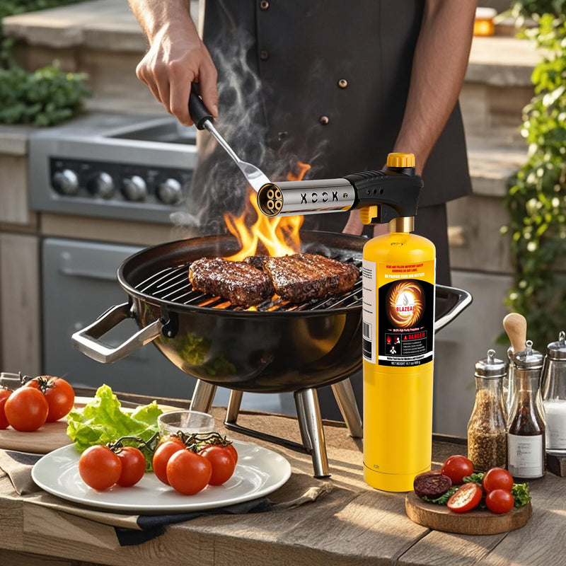 KOOKCOOK Propane Torch Head,Quad-Flame Blow Torch Kit with Propane Tank Base for MAPP MAP Gas,Work in All Angle,Trigger Start Torch Gun Ideal for Welding Brazing Soldering Grill Camping Cooking Food Torch Only