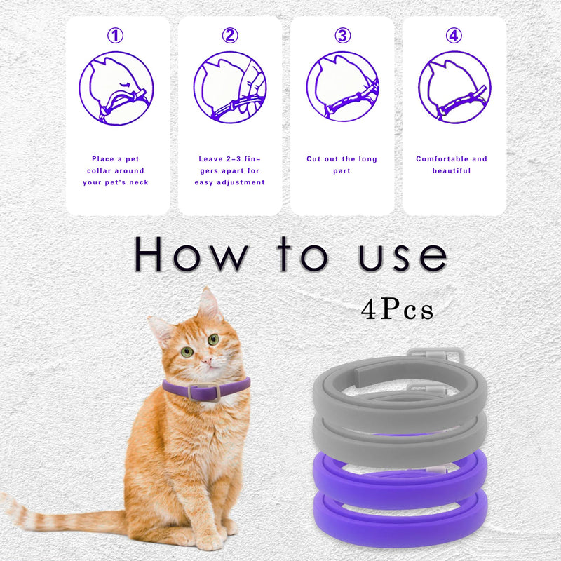 Simnice 4 Pack Calming Collar for Cats - Cat Pheromone Calming Collar Reduce Anxiety Stress for Pets, Long-Lasting Cat Calm Collars Adjustable Calm Collars for Cats Purple&Gray