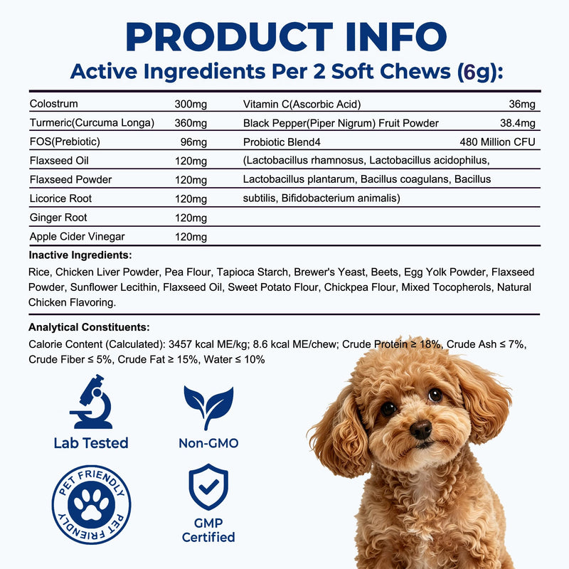 Dog Allergy Chews, Allergy Immune Support for Dogs, Seasonal Allergies Support, Dog Itching Skin Hot Spots Help Relief with Probiotics Turmeric Colostrum Omega-3, Chicken Flavor, 100Ct 100 count