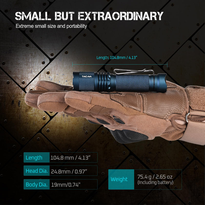 ACEBEAM TAC AA 2.0 Longest-Range AA Flashlight 360 Meters, 900 High Lumens Tactical EDC Flashlight Rechargeable, 6 Modes Pocket LED Super Bright Small Mini Flashlight for Camping, Home(SFT-25R HI) Blue 6500K-900 Lumens 360 Meters