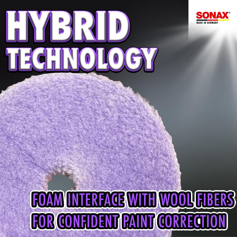 SONAX Hybrid Wool Pad | Heavy Cut Polishing Pad for Dual-Action Machines | Reduces Polishing Time | Removes Deep Scratches & Matting | 85% Wool, 15% Polyester | Low Heat Generation | 494100 | 165mm