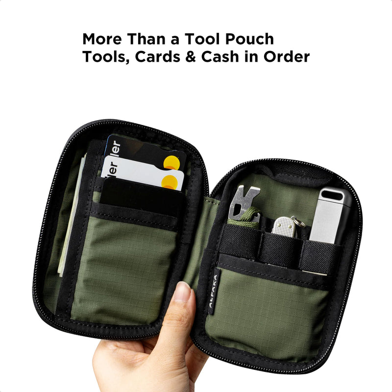 ALPAKA HUB Pouch V2 Tool Pouch Green Axoflux 210D Ripstop Nylon | For Cables, Cards, Coins, RFID Blocking Pocket Protector，Everyday Carry and Travel Green Slim-Axoflux 210D