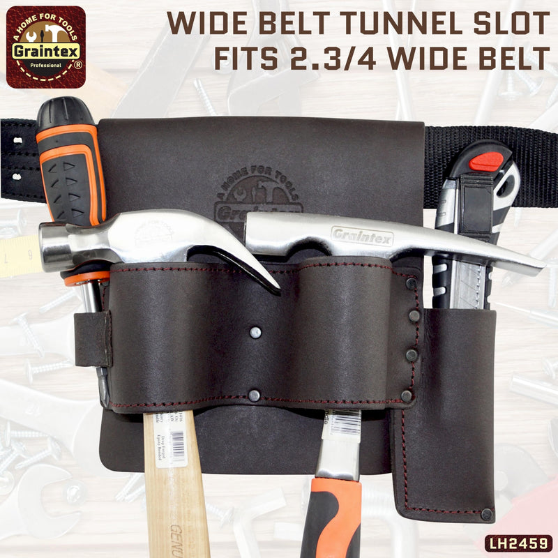 Graintex LH2459 Multi Tool Leather Hammer Holder Heavy Duty Oil Tanned Leather Wide Belt Tunnel Slot