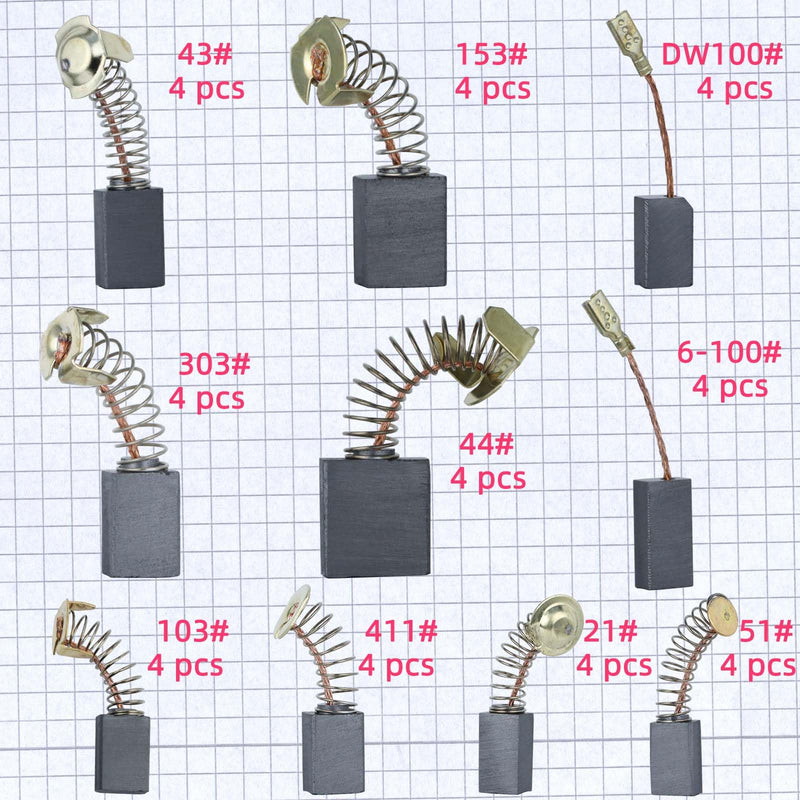 Electric Motor Carbon Brushes Set - 40 Pack Replacement Repair Kit with 10 Sizes, Suitable for Repair Power Tools Part