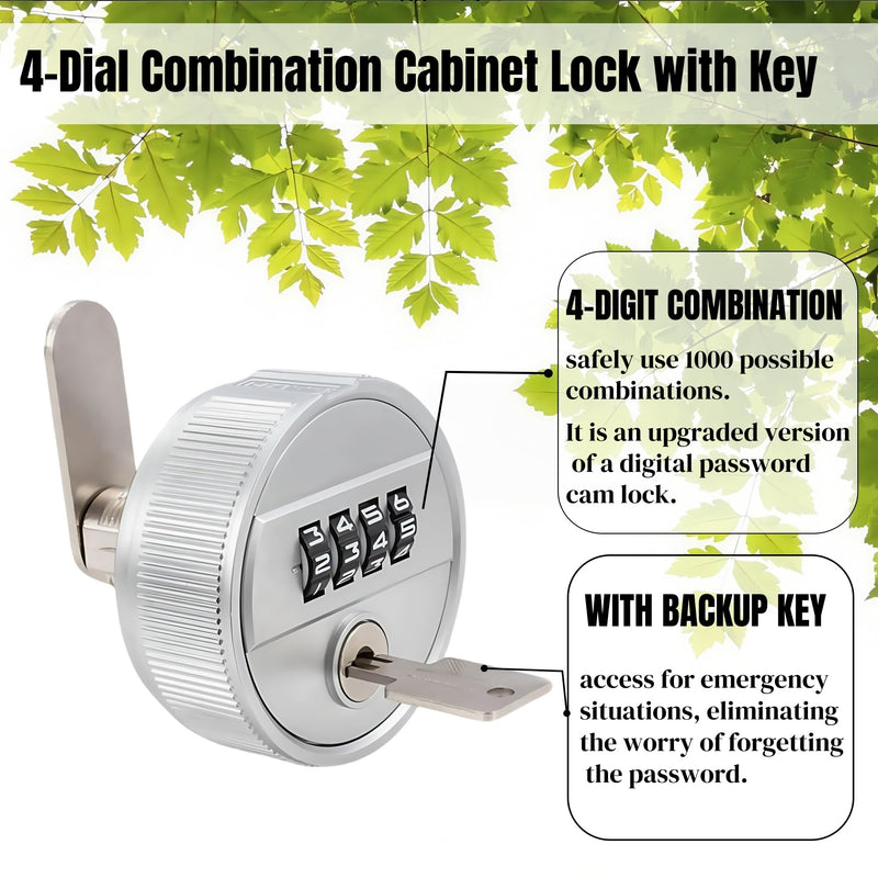 Large Combination Cabinet Cam Lock with Key,4-Dial Combi-cam Locks for cabinets,zinc Alloy Password Code Drawer-Lock with 26mm Cylinder Security Locks for Cabinet Filing Drawers Mailbox