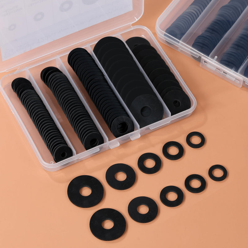 120Pcs Flat Rubber Washers Assortment Kit,16/18/20/25/30mm Black Washers,Vibration Absorbing Pads Sealing Rubber Washers for Faucets Garden Bolts Screws Hose Plumbing Shower Head- 5 Sizes