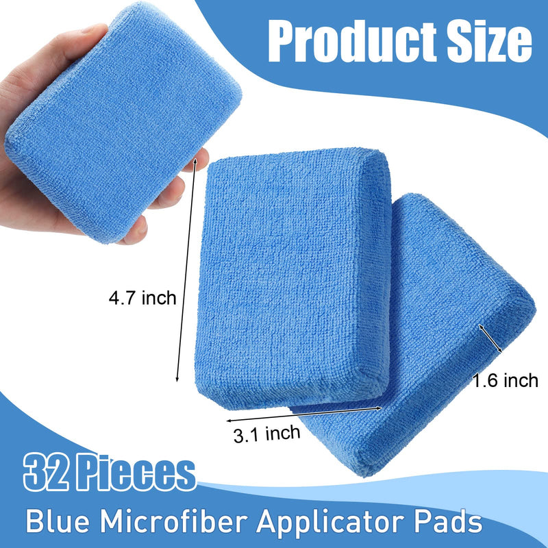 Riakrum 32 Pcs Microfiber Applicator Pads Soft Microfiber Foam Buffing Car Detailing Pads for Wax Ceramic Coating Polish Reusable Car Wash Sponge Tire Shine Applicator(Blue) Blue