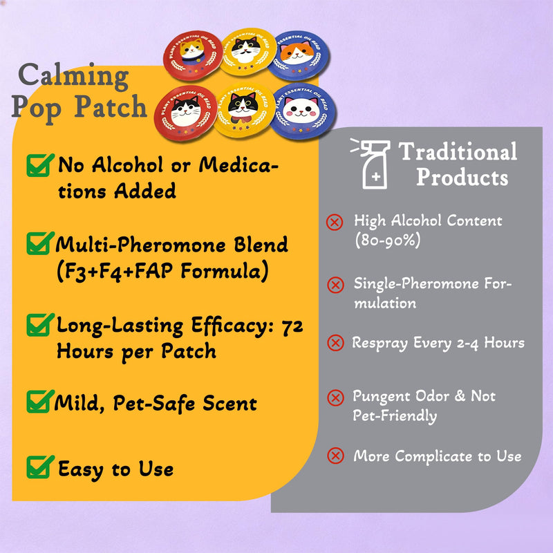 xcivi Pop Patch for Cat Calming Diffuser, Cat Anxiety Relief Stress Reduction, Cat Calming Pheromones Help Anxiety, Enhanced Calming, Cat Calming Patches for Travel, Car & Home Use