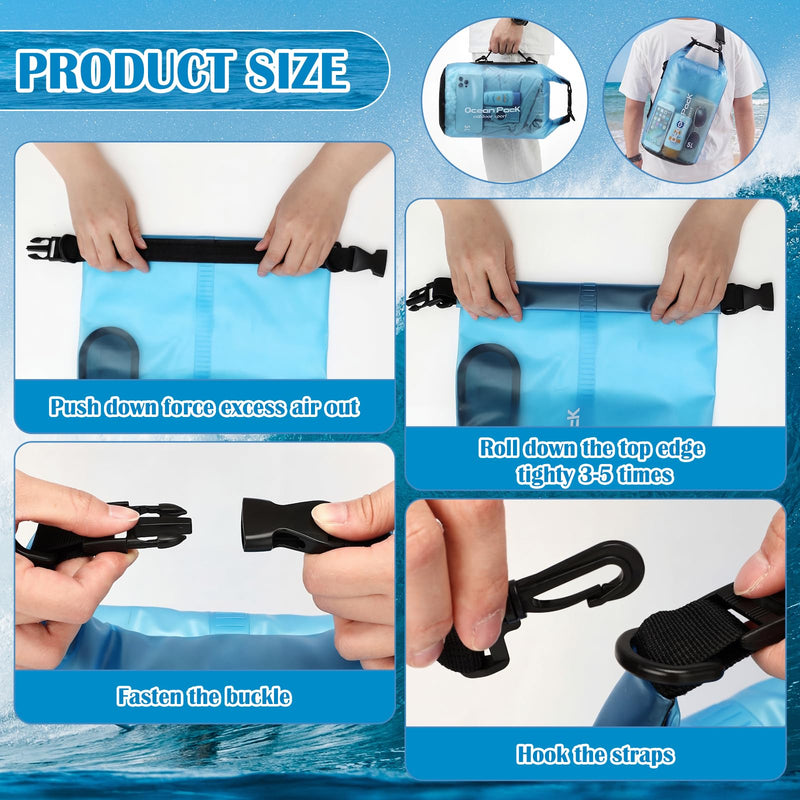 Thinkday 3 Pcs Paddle Board Accessories Include 5L Waterproof Dry Bag for Women Men 2-in-1 Paddleboard Cup Holder Waterproof Phone Case Roll Top Lightweight Storage Bag for SUP Kayak Boat (Blue) Blue