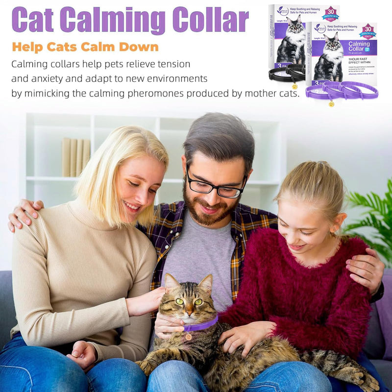 6 Pcs Calming Collar for Cats Adjustable Pheromones Relaxing 180-day Lasting Effect Cat Calming Collar with 2 Gold Pendant for Reduces Stress Anxiety, up to 15 Inches(Purple, Black)
