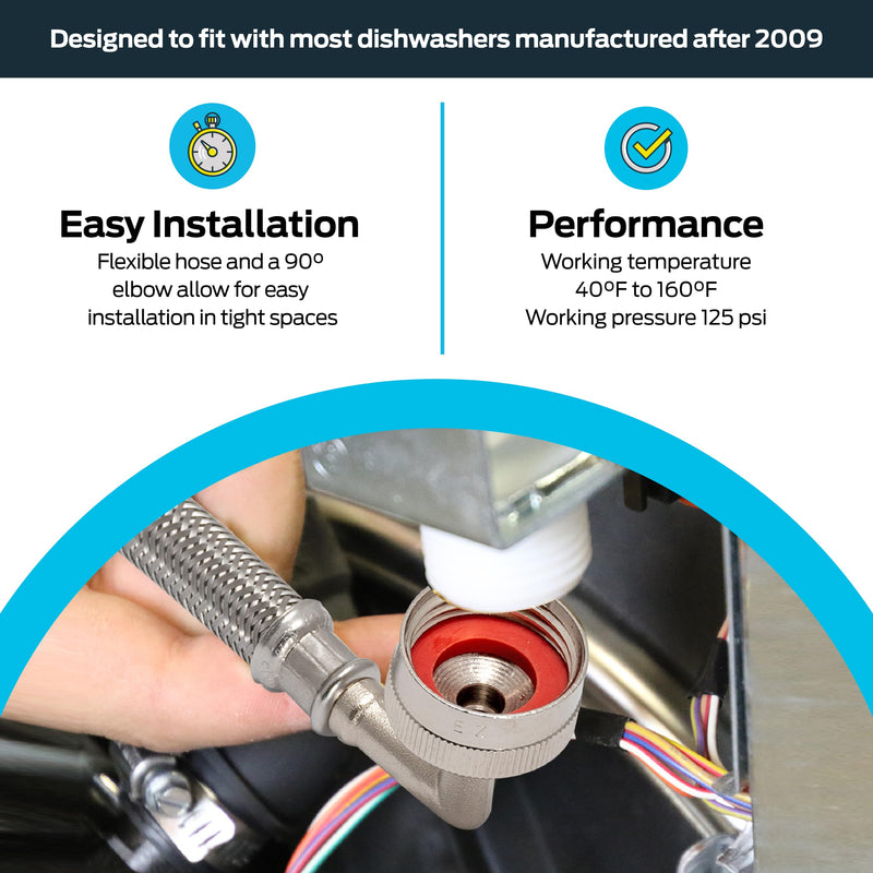 Eastman 10 foot Dishwasher Supply Line, 3/8 Inch Compression x 3/4 Inch FHT Elbow, Braided Stainless Steel Dishwasher Connectors, 41015 10 Ft.