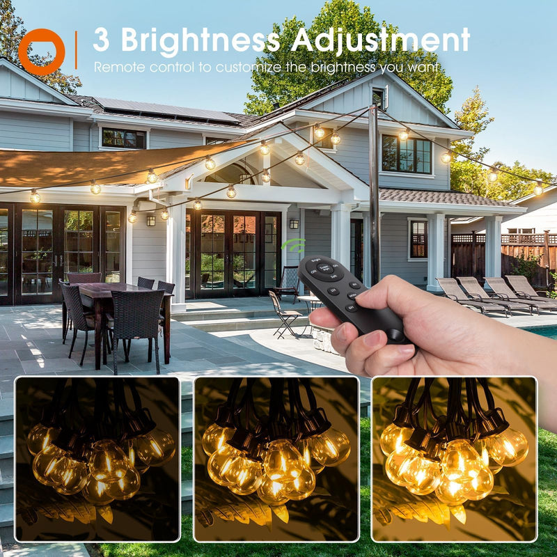 addlon 56FT(50+6) Solar String Lights Outdoor with Remote, 27 Shatterproof G40 Bulbs, Solar Powered & USB Charging Patio Lights, Dimmable Waterproof Solar String Lights for Outside, Camping, Backyard 50FT