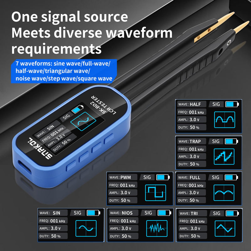 LCR Meter, Digital Multimeter Tweezers, 100KHz SMD Tester, ESR Meter Capacitor Tester with Signal Generator (7 Waveforms), Auto Ranging Electronic Component Meters, Sweep Mode, Measures Z/X/P Professional