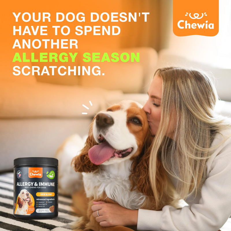 Dog Allergy Relief Chews - Itch Relief for Dogs - 180 Allergy Chews for Itching Skin with Probiotics, Colostrum, Salmon Oil - Allergy, Skin and Coat, Immune, Digestion Support Supplement - Hot Spots 180 count Allergy Support Chews