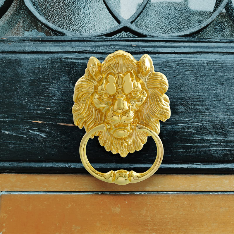 MOLIGOU Lion Head Door Knocker, 6 Inch Decorative Front Door Knocker, Antique Lion Door Ring Pull Handle (Gold) Gold