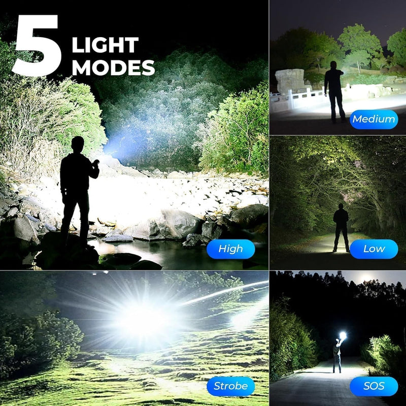 Flashlight Rechargeable LED High Lumens - 99,000 Lm Powerful Handheld Flash Light with 5 Modes, Bright Waterproof Torch for Camping Home (3 Packs) 3