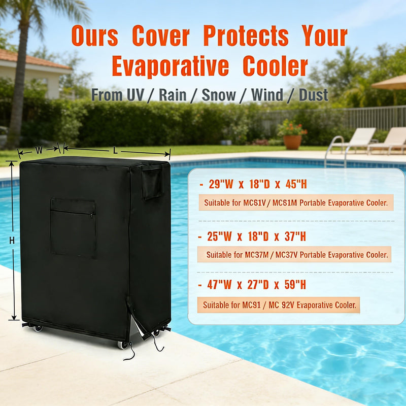 Evaporative Cooler Cover for Hessaire MC37M / MC37V 3100 CFM Portable Evaporative Cooler, 600D Waterproof Outdoor Portable Swamp Cooler Cover for Hessaire Outdoor Air Conditioner - 25" X 18" X 38" 25" X 18" X 38"