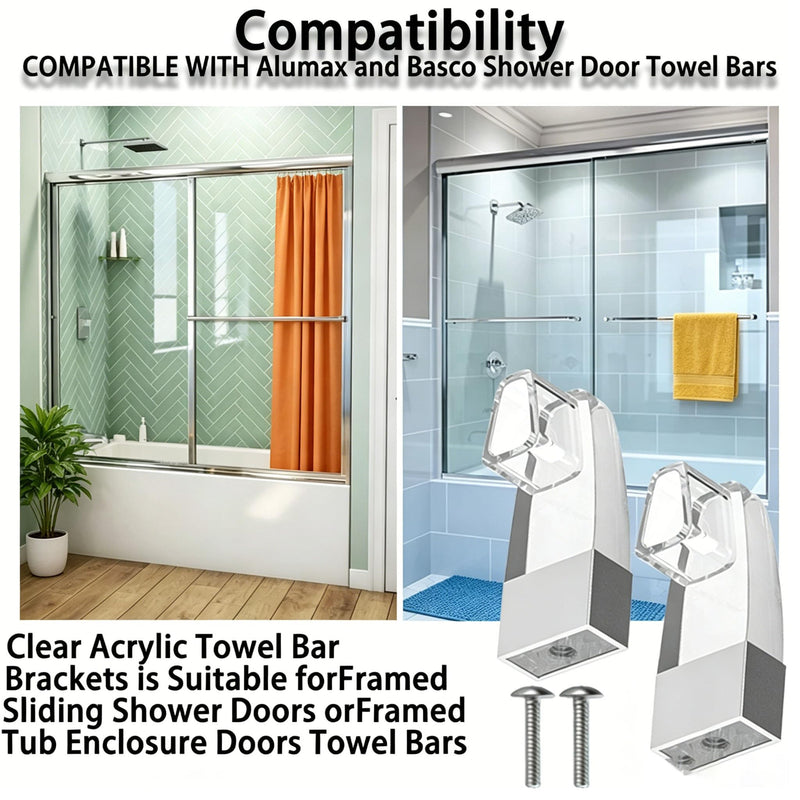 Compatible with Alumax/Basco Shower Door Parts - 4 Pack Clear Acrylic Towel Bar Brackets Replacement Parts for Framed Sliding Glass Shower Door Handle - Towel Bar NOT Included