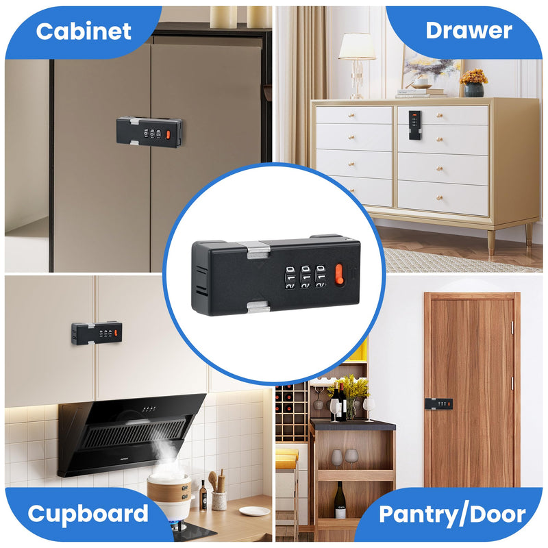 Premium Keyless Cabinet Lock with Combination Code - 3-Digit Password Hasp Latch Lock for Drawers, Bifold Closet Door and Double Sided Door (Black) 1 Pack Black