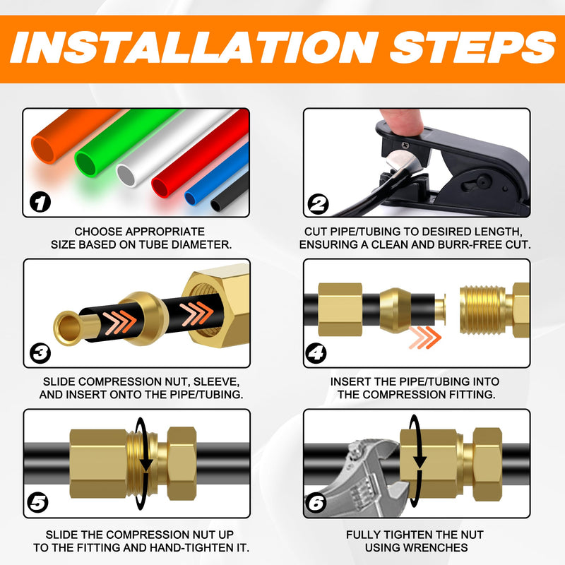 180PCS Compression Fittings Assortment kit - 4 sizes (1/4", 3/8", 5/16", 1/2") of Brass Compression Sleeve Ferrule, Insert and nuts - used to connect lines for air,water,fuel,oil and inert gases 180pcs 4 Size Kit - NewNest Australia
