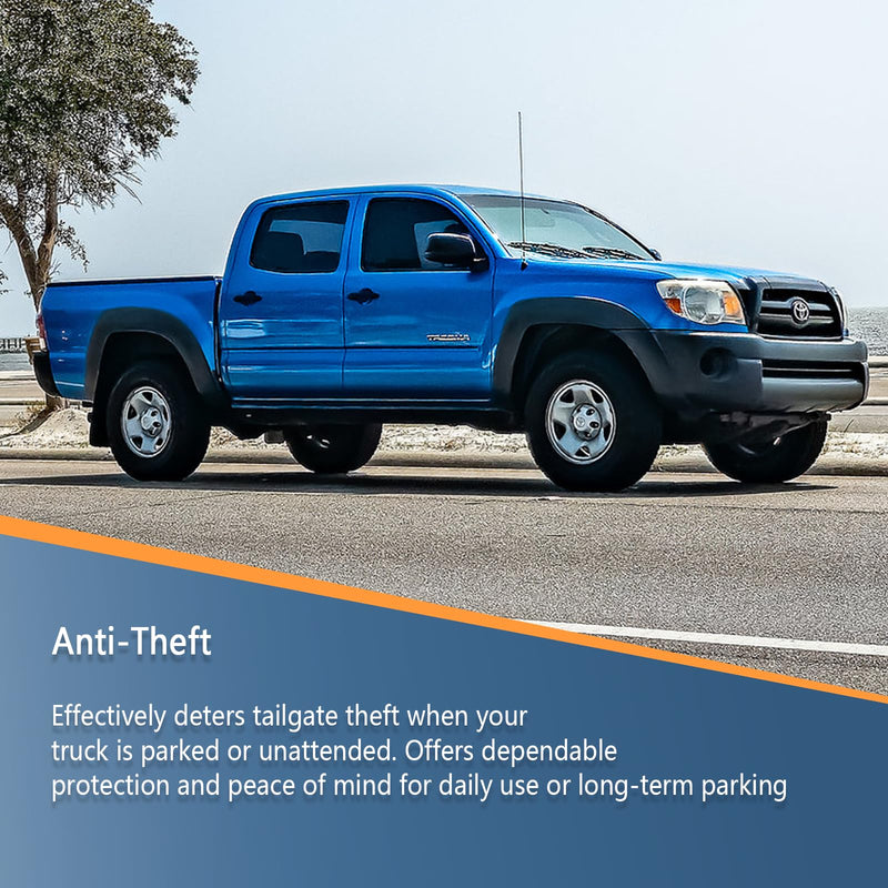 Tailgate Anti-Theft Lock Compatible for Toyota Tacoma 2016-2023 CNC Aluminum Security Truck Bed Tail Gate Lock with Two Screws