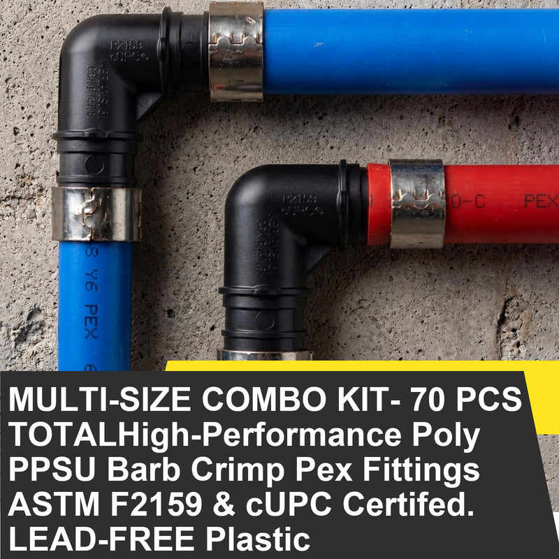 Colingmill 70Pcs 3/4 to 1/2 Inch Pex-B Coupling Crimp Pipe Tube Fitting Kit