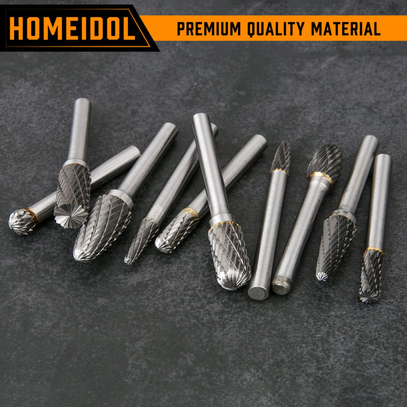 Carbide Burr Set Die Grinder Bits Rotary Tool Bits 1/4" Shank 10 PC Double Cut Wood Carving Accessories Cutting Burrs Metal Grinding Engraving Polishing Porting Trimming Shape 3