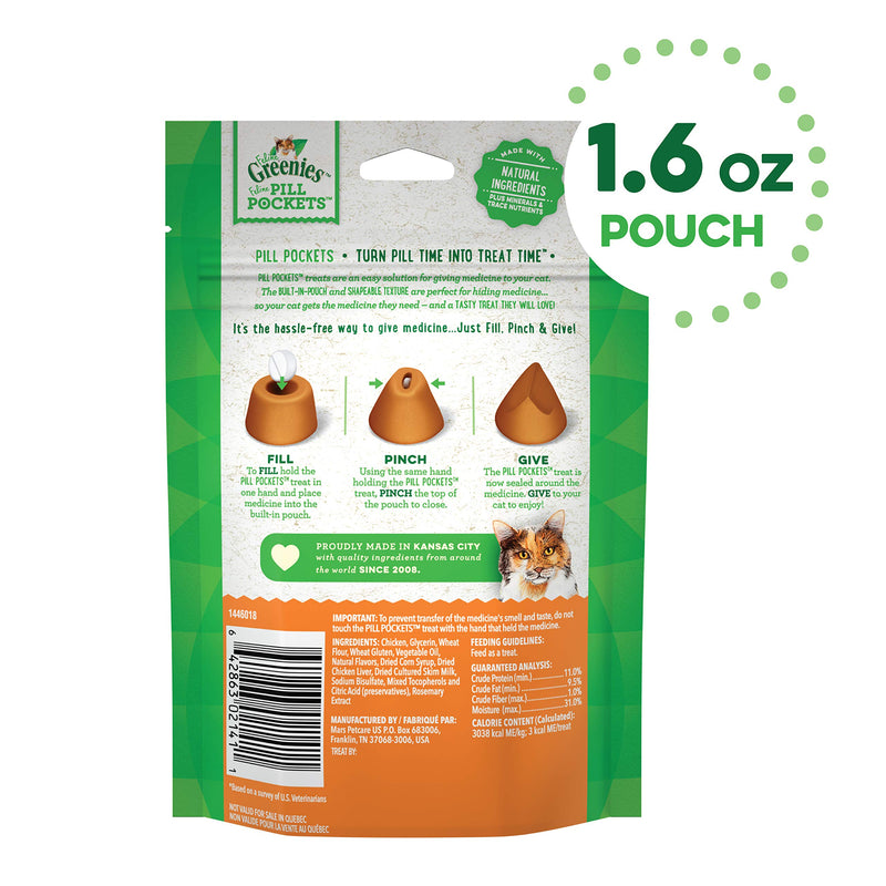 Greenies PILL POCKETS for Cats Natural Soft Cat Treats, Chicken Flavor, 1.6 oz. Pack (45 Treats) 45.4 g (Pack of 45) - PawsPlanet Australia