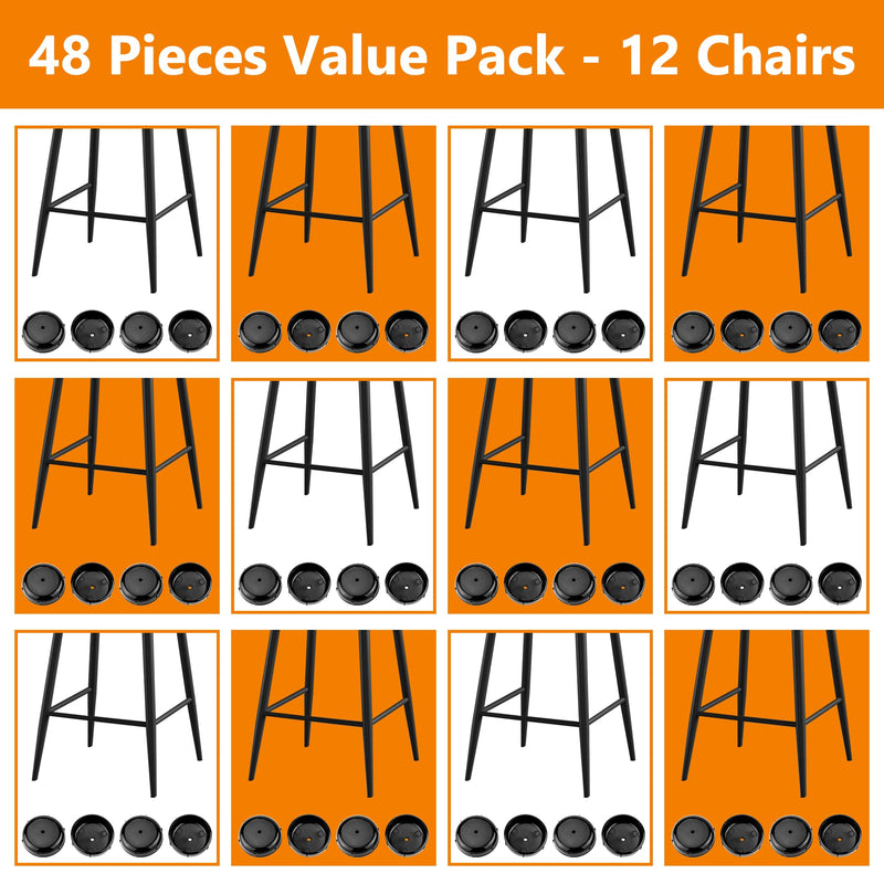 48-Pack Wrought Iron Patio Furniture Feet Caps 1-1/2 inch Round Plastic Outdoor Chair Leg Caps, PETOX Patio Chair Leg Caps for Metal Chairs, Patio Furniture Replacement Feet for Chairs & Tables, Black 48