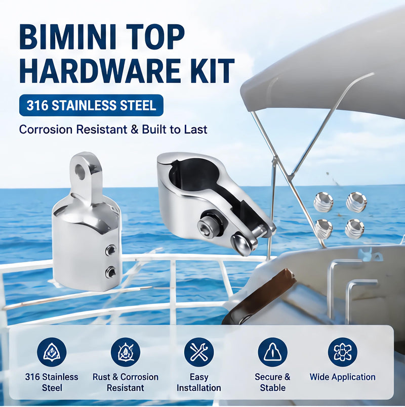 Bimini Top Hardware Kit, 4Pcs 316 Stainless Steel Eye End Caps and Hinged Jaw Slides with Lock Nut for 7/8'' or 1'' OD Boat Canopy Tubing, Includes L-Shaped Hex Key White7/8''