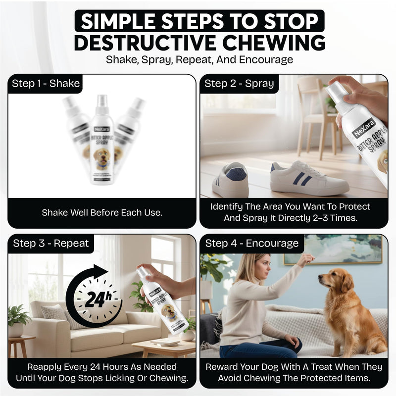 NEXARA Bitter Apple Spray for Dogs, Chewing Deterrent Spray, Alcohol-Free, Non-Toxic Formula, 5.07 fl oz (150 ml)