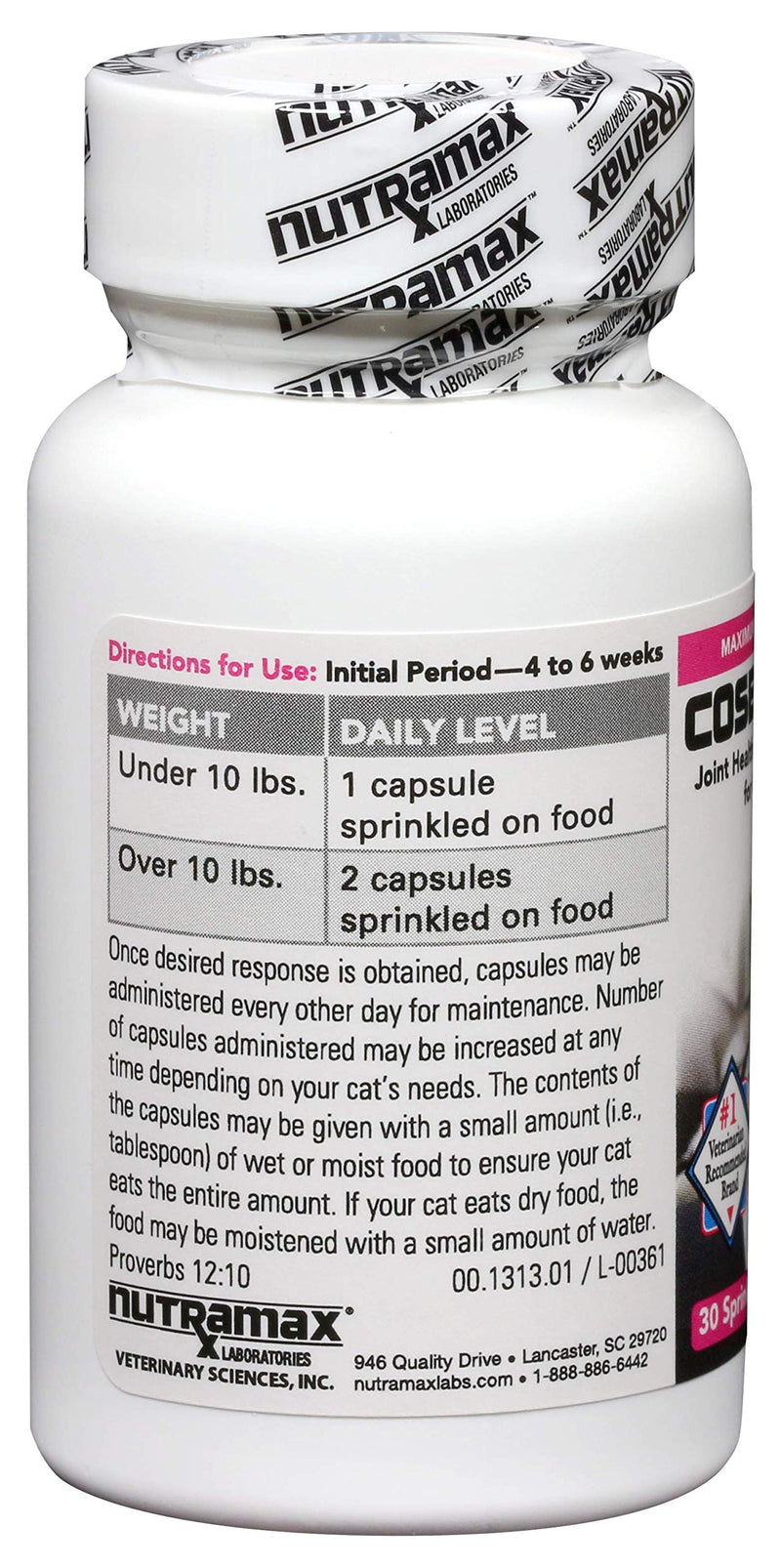 Nutramax Cosequin Joint Health Supplement for Cats - with Glucosamine and Chondroitin, 30 Capsules (Pack of 2) - PawsPlanet Australia