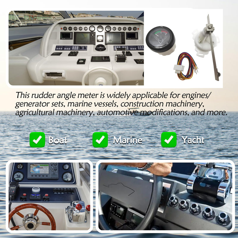 52mm Rubber Angle Indicator 0-190 ohm 9-32V Marine Rudder Angle Meter Yacht Boat Direction Gauge with Mating Angle Sensor