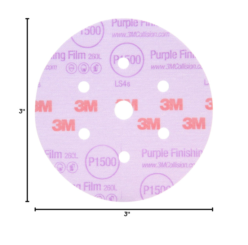 3M 30371 Hookit Purple 3" P600 Grit Finishing Film Disc