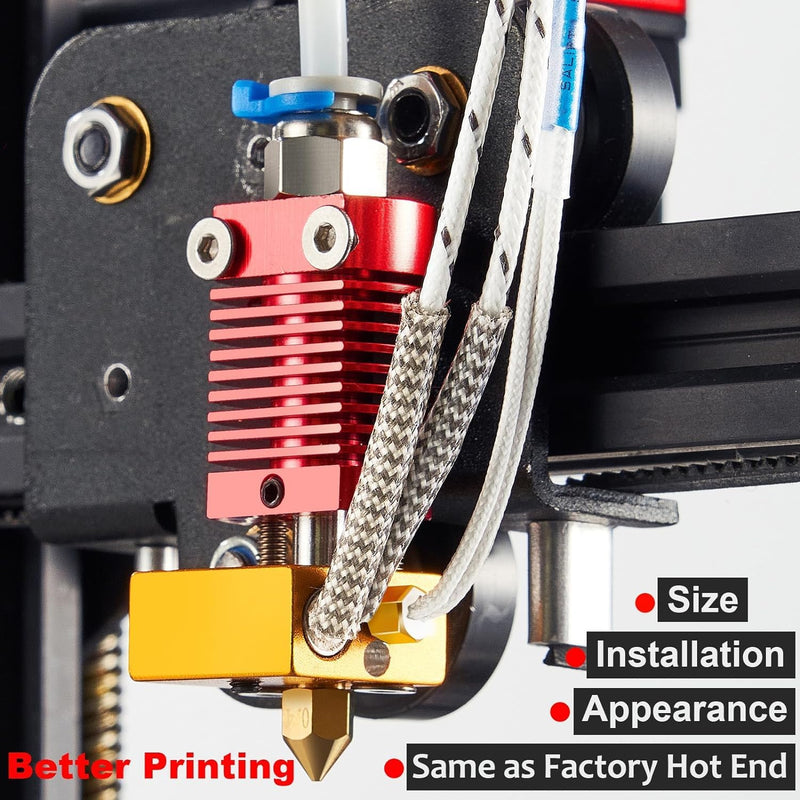 5Aplusreprap Ender 3 Hotend Upgrade: M3 Stud Thermistor,Fast Replaced, Compatible for Creality Ender 3 V2/Pro,CR-10 J-Head Hotend Replacement, Assembled Extruder 3D Printer Hot end Kit 24V 40W Red Set A