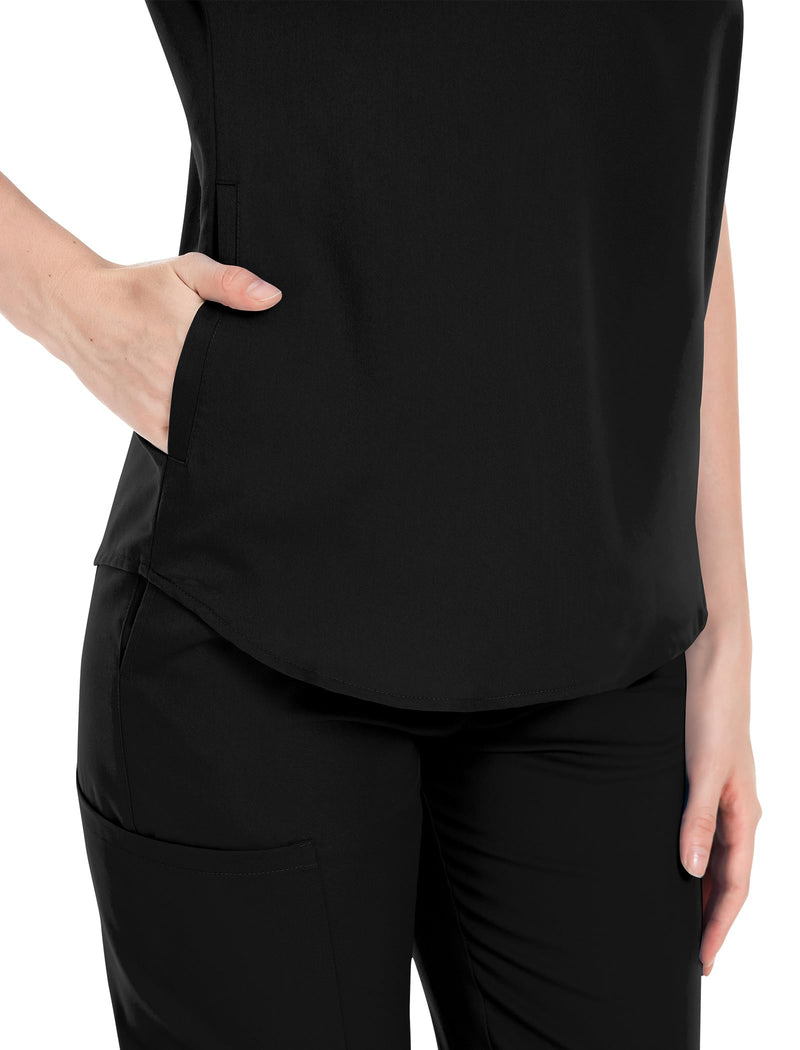 niaahinn Scrubs Set for Women Nurse Uniform Jogger Suit Stretch Top & Pants with Multi Pocket for Nurse Esthetician Workwear Black Large