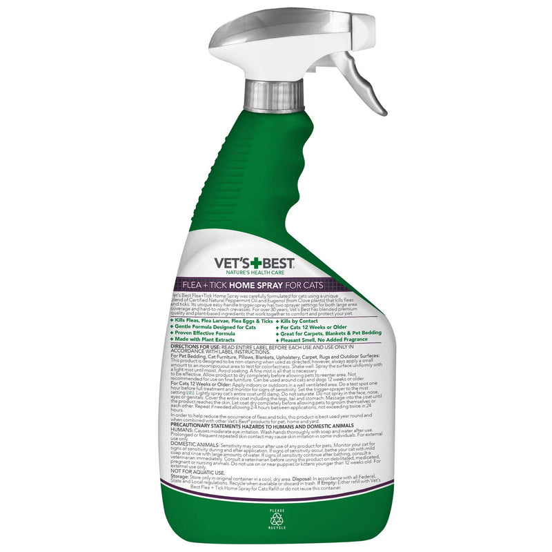 Vet's Best Flea and Tick Home Spray for Cats | Flea Treatment for Cats and Home | Flea Killer with Certified Natural Oils 32 Fl Oz (Pack of 1) - PawsPlanet Australia