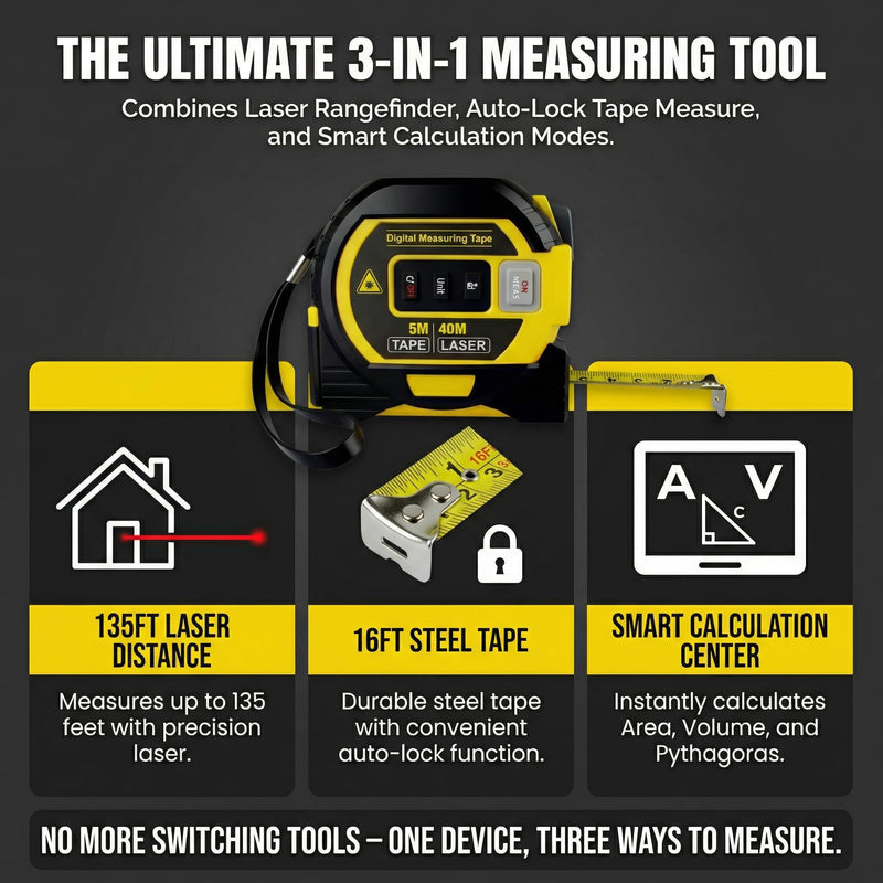 3-in-1 Laser Tape Measure 135Ft | Laser Distance Meter