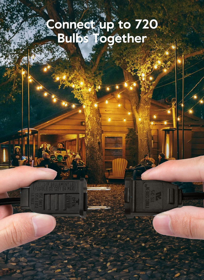 Brightown Outdoor String Lights - Connectable Dimmable LED Patio String Lights with G40 Globe Plastic Bulbs, All Weatherproof Hanging Lights for Outside Backyard Porch (50 ft - 25 LED Bulbs) Black 50 ft - 25 LED Bulbs