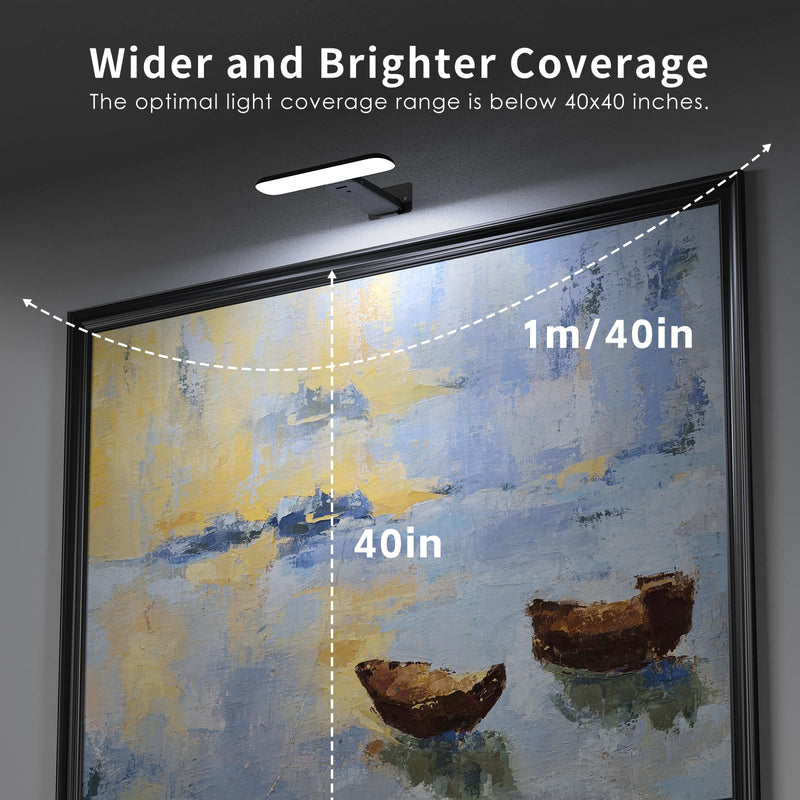 2 Pack Picture Lights Battery Operated with Remote, Rechargeable Picture Lights for Wall, 3CCT&Brightness Dimmable,300 LM, Sticker/Screw Installation, Art Light for Gallery, Artwork, Black