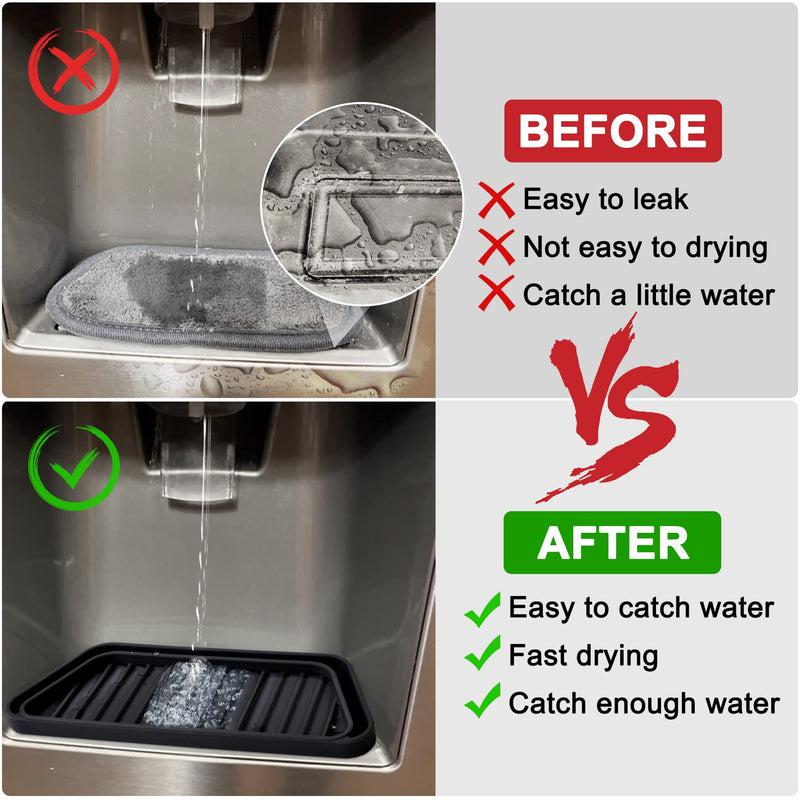 KindGa Refrigerator Drip Catcher Tray,Protector Ice and Water Dispenser Pan,Fridge Spills Water Pad Catch Basin for Drainage 2 Pack (Rectangular,Black) 2 pack Rectangular Black