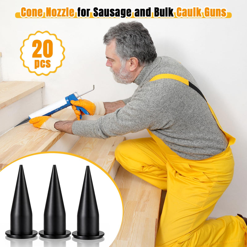 Lasnten 20 Pcs Sausage Caulking Gun Tips Reusable Caulking Cones Nozzle Straight