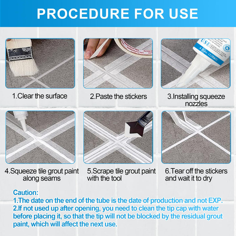 8Oz Clear Waterproof Caulk & Seal Silicone Sealant, Wadities Tile Grout Repair Kit with Grout Remove Scraper, Shrink & Crack Proof for Bathroom, Shower, Kitchen, Floor (4Oz, Pack of 2)