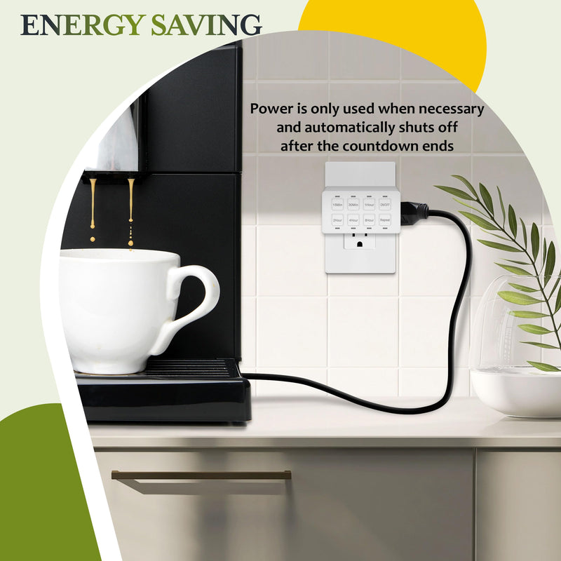 TG 8-Hour Indoor Countdown Plug-in Timer, Timer for Electrical Outlets, 15-30 Min 1-2-4-8 Hour, for Fans or Lights, 1/4 HP, White