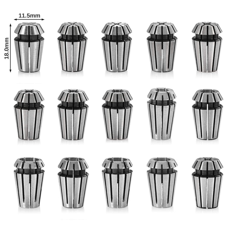 ER11 Spring Collet Set 1-7 mm 1/8 Inch 1/4 Inch for CNC Clamping Device Engraving Machine Milling Lathe Tool Pack of 15 1/4" 15pcs