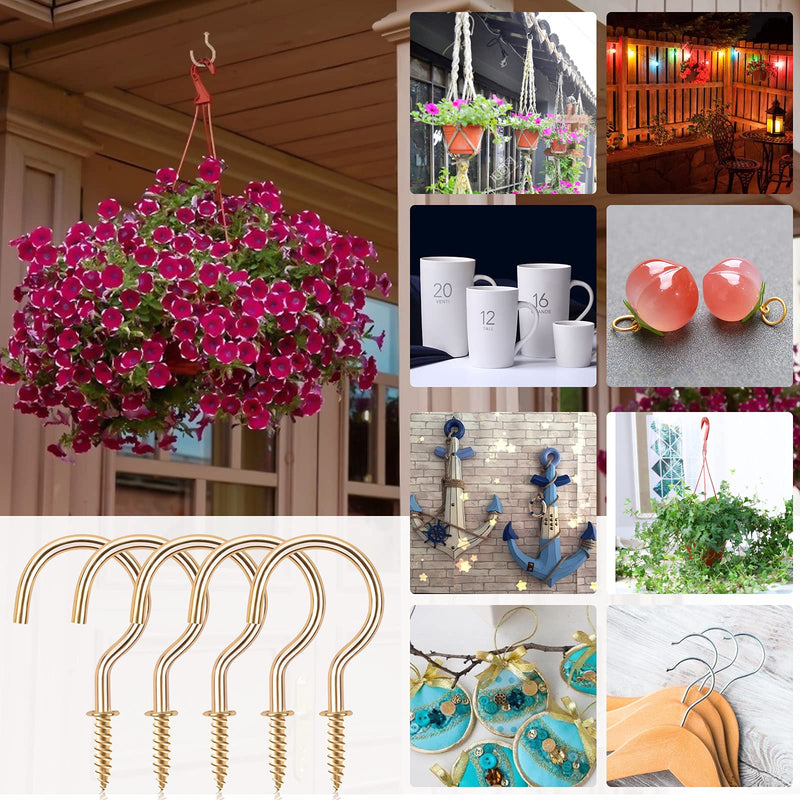 Cup Screw Hooks,1 inch Metal Screw in Ceiling Hooks,100 Pack Metal Ceiling Cup Hooks Plant Hanger Hooks, Wind Chimes Hooks Kitchen Cup Hooks Great for Hanging Indoor & Outdoor Use(Golden) Gold 1 Inch