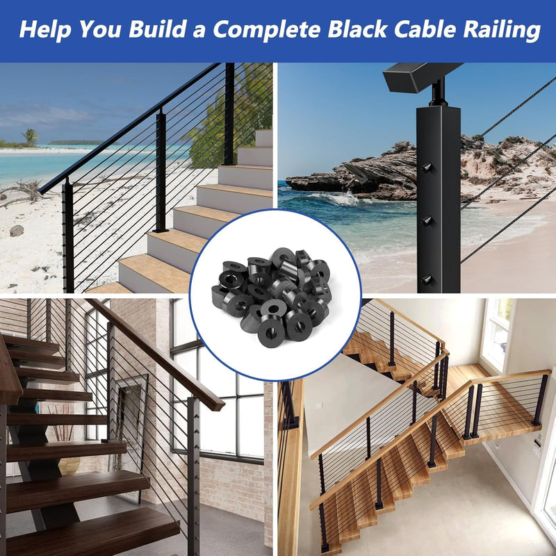 30 Pack 0.35" ID T316 Angle Washers Max for 5/16" Cable Railing Hardware, Marine Grade Stainless Steel 33° Angle Beveled Washers for Stair Deck Metal Wood Aluminum End Posts, Black 30