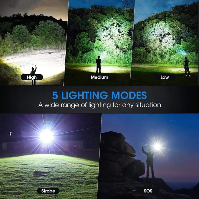 Flashlights Rechargeable,Super Bright High Lumens Flash Light,5 Modes Zoomable Tactical Flash Light,Waterproof Handheld Powerful Flashlights for Emergencies Camping Home Camping Essentials Gift-2Pack