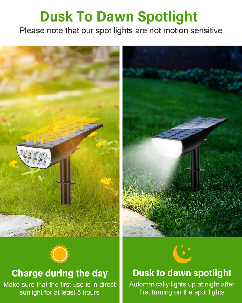Solar Spot Lights Outdoor, Solar Lights Outdoor Waterproof IP65, 3 Brightness Modes Dusk to Dawn Landscape Spotlights for Yard Garden Pathway Tree Decoration, Cool White, 1 Pack